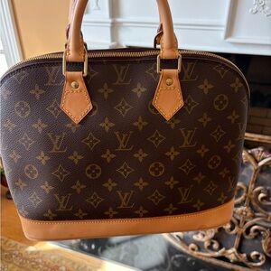 Louis Vuitton Brown Monogram Alma-Style Satchel with Natural Trim